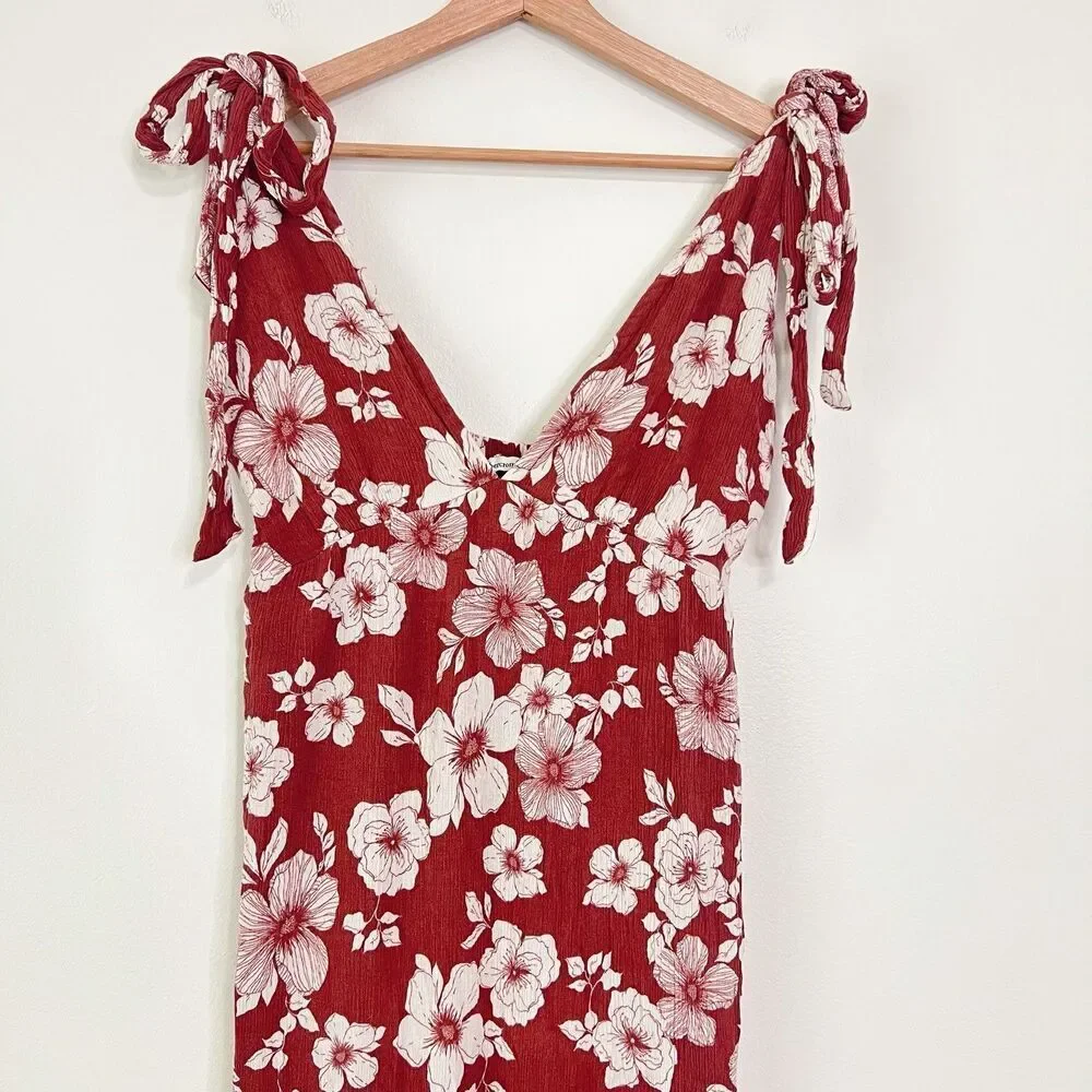 Abercrombie & Fitch Floral Maxi Tie Strap Dress Size M Brown Open Back Tiered